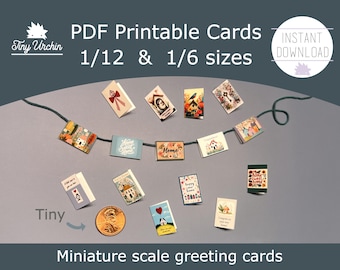 Tarjetas de felicitación en miniatura para nuevos propietarios - Proyecto imprimible de papel para casas de muñecas a escala 1/12 y 1/6 - Descarga instantánea