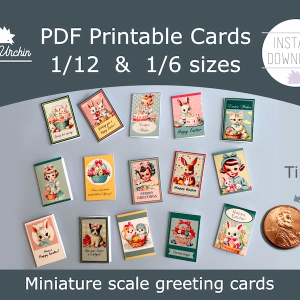 Miniature Easter greeting cards - Spring holiday notecards - 1/12 and 1/6 scale DIY dollhouse printable paper project - Instant download