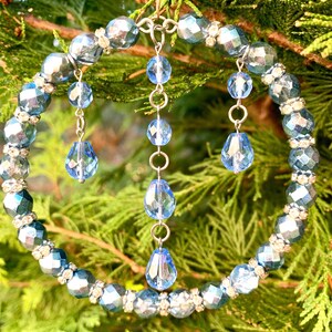 Czech Crystal Christmas Tree Ornament: Metallic blue, Silver, Gloss