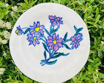 plate with daisies, handmade ceramic plate, serving plate, pasta plate, housewarming gift, gift, decor plate, design