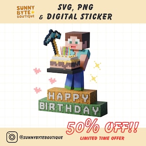 Minecrafter, Minecrafter png, Minecrafter birthday svg, Happy Birthday png tshirt, Happy Birthday Clipart, Pixel Art, svg, png, sticker file