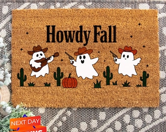 Howdy Fall  Doormat, Western Decor, Cowboy Doormat, Halloween Mat, Halloween Doormat, Fall Doormat, Halloween Ghost, Entryway Decor