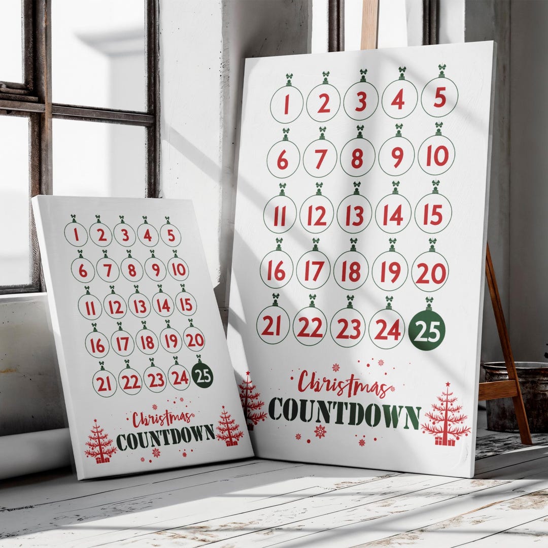 Xmas Countdown Wall Decor, Christmas Canvas Print, Christmas Wall Decor ...