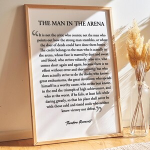 The Man In The Arena Wall Decor, Wood Framed Sign, Motivational Wall Decor, Decor Wall Art, Printable Wall Decor, Home Decor, Hanging Quote