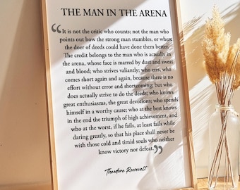 The Man In The Arena Wall Decor, Wood Framed Sign, Motivational Wall Decor, Decor Wall Art, Printable Wall Decor, Home Decor, Hanging Quote
