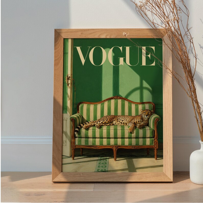 Vogue Cheetah Print, Surreal Retro Animal Wall Art, Eclectic Framed Poster image 5