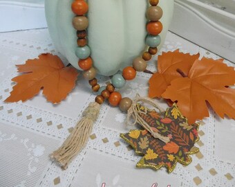 Maple Leaf Bead Garland Accent, Hand Painted, Designer Created, OOAK, Fall Home Decor, Autumn Accent, Farmhouse Fall