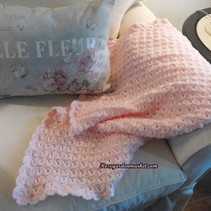 Pretty Shabby Chic Light Pink Signature Lace Hand Created Lap Throw, Baby Blanket, Nursery, Sofa or Chair Accent, Collectible Gift image 1