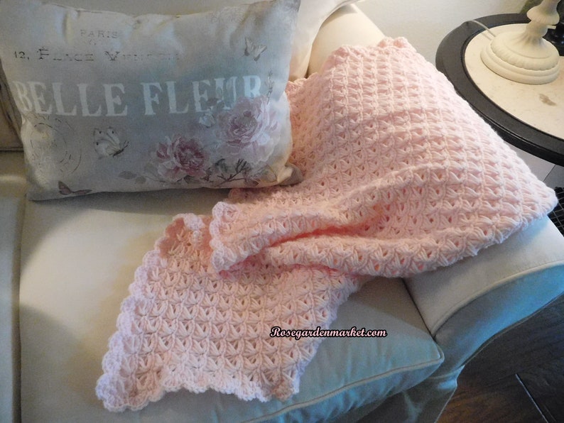 Pretty Shabby Chic Light Pink Signature Lace Hand Created Lap Throw, Baby Blanket, Nursery, Sofa or Chair Accent, Collectible Gift image 1