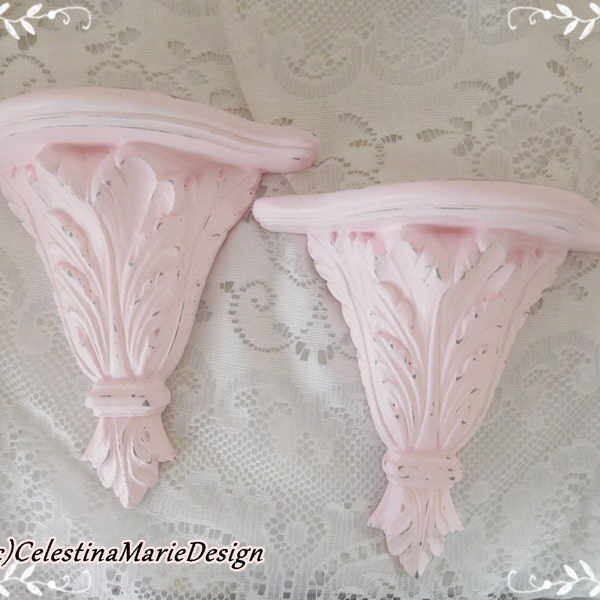 Reserved for Sue, Pink 2pc Wall Plate Shelves, Hand Painted Pink, Set with Distress, Light Pink, Shabby Chic, Wall Decor, Cottage Charm, ECS
