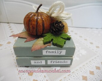 Family and Friends, Mini Books, Tiered Tray Fall Styling, Shelf Sitter, Book Shelf Collectible, Hand Cut Wood, Hand Painted, Hand Designed
