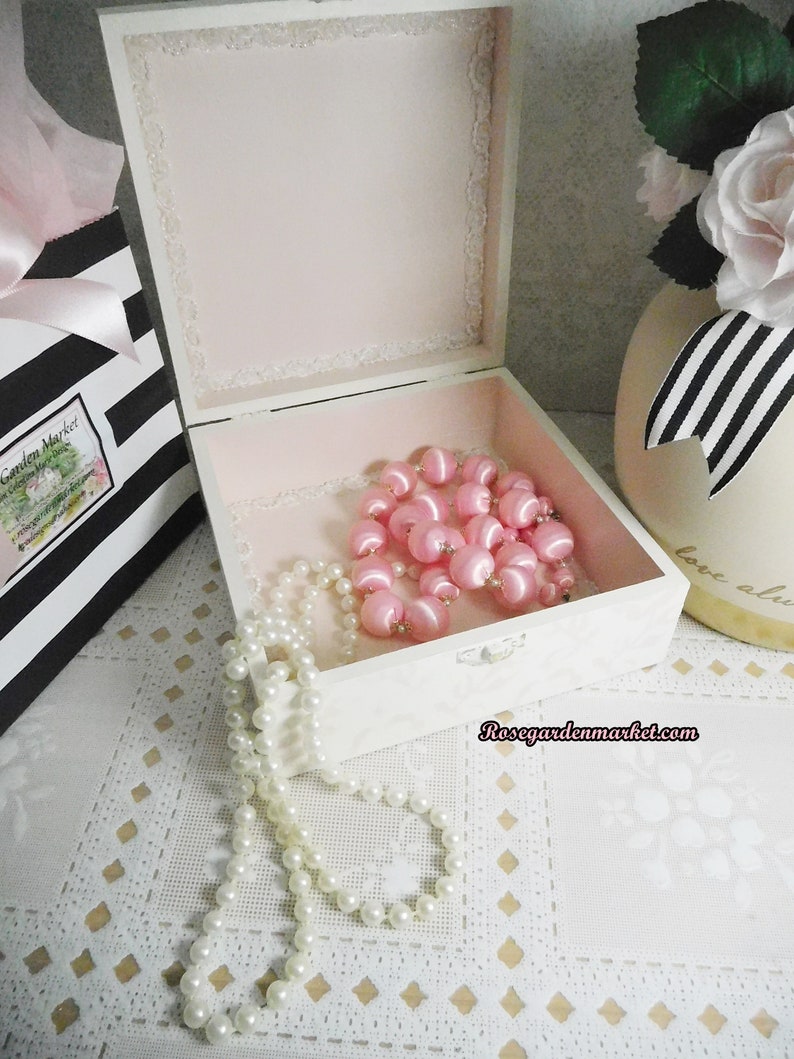 Eau De Cologne Wood Keepsake, Jewelry, Storage Box with Brocade Background and accented with my Signature Pink Roses. Shabby Pink image 9