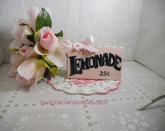 Pink Lemonade Wood Shelf Sitter, Hand Cut Wood, Painted, Embellished, Tiered Tray, Summer Decor Accent