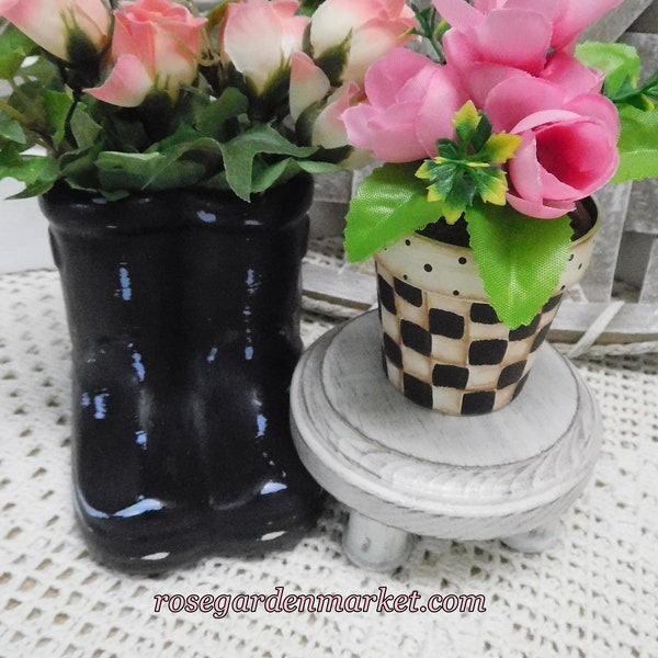 Mini Round Ivory Wood Riser, Distressed, Display, Lift, Farmhouse Shabby Decor, Accent, Hand Painted Design, Home Decor Display Lift