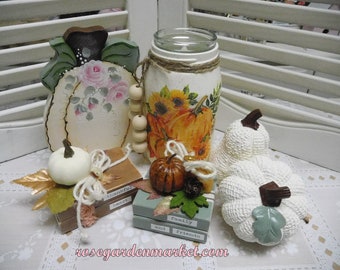 Large Mason Jar, Hand Painted and Redesigned for Tea Lite Holder, OOAK Fall Accent, Napkin Art, Home Display, Autumn Decor, Faux Tea Lite