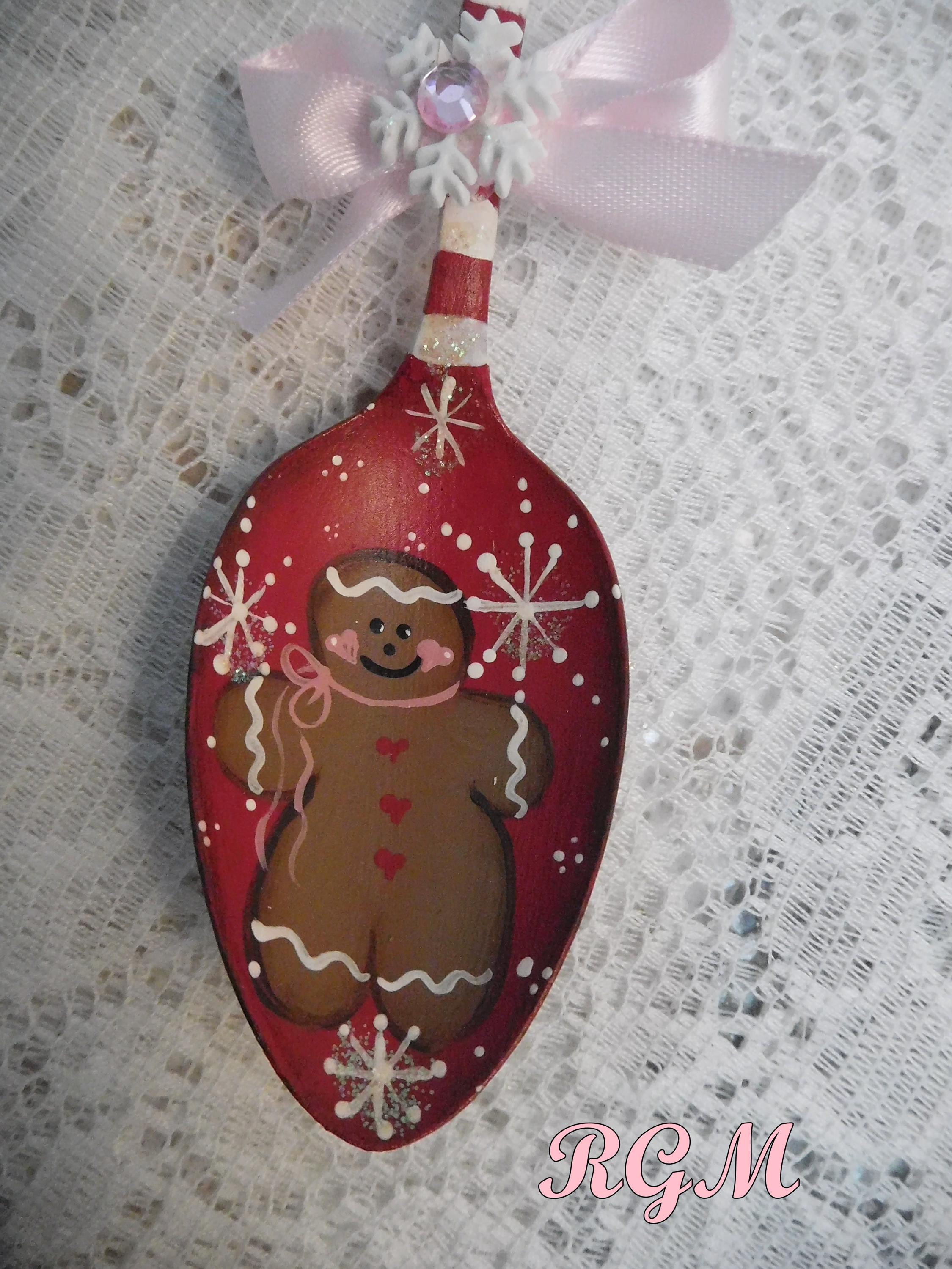 Holiday Vintage Soup Spoon, Hand Painted with Gingerbread Boy, Decorative Tree Ornament, Christmas Accent, Original Design, Home Accent