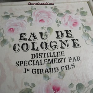 Eau De Cologne Wood Keepsake, Jewelry, Storage Box with Brocade Background and accented with my Signature Pink Roses. Shabby Pink image 2