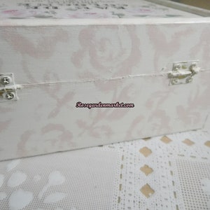 Eau De Cologne Wood Keepsake, Jewelry, Storage Box with Brocade Background and accented with my Signature Pink Roses. Shabby Pink image 6