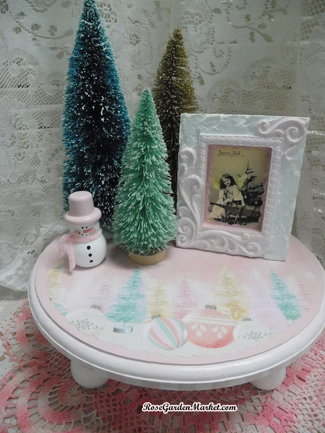 Large Wood Round Shabby Pink Winter Riser With Pastel Trees - Etsy