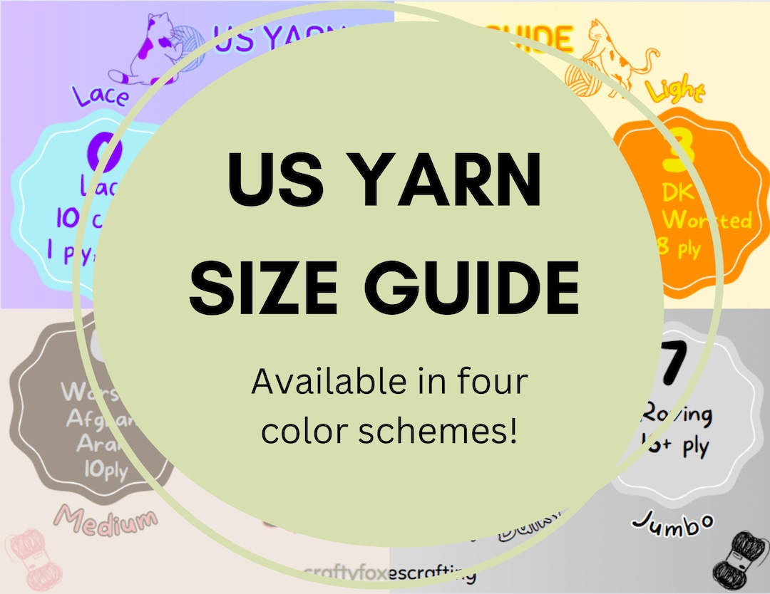 US Yarn Weight Quick Reference Guide, Crochet and Knitting, Digital ...