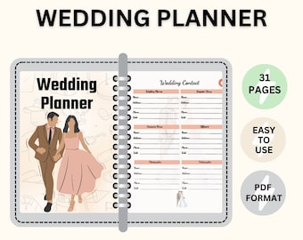 Wedding Planner, Bridal Journal, Wedding Budget, Wedding Checklist, Wedding Timeline, Wedding Organizer, Wedding Printable, Canva Template