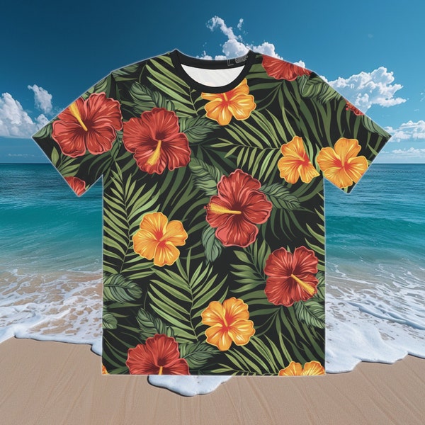 Hawaiian T Shirt Tiki Gift for Dad Tropical Summer Beachware Floral T-Shirt Gift for Husband Aloha Shirt for Beach Vacation Shirts for Men