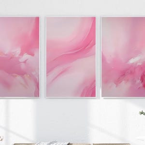 Modern Pink Abstract Digital Painting Gallery Wall Art Set of 3, Pink Brush Stroke Art, Aesthetic Printable Wall Art,  Bedroom Wall Decor