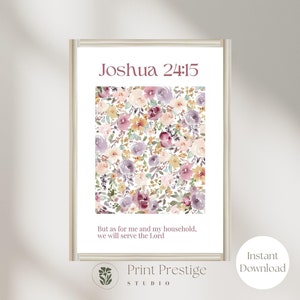 Joshua 24:15 Christian Digital Wall Art,&quot;As for Me and My House&quot;, William Morris Prints, Religious Decor, Boho Bible Verse Print