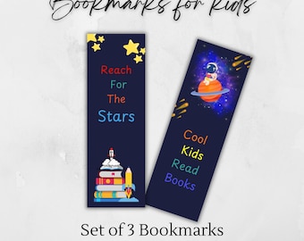 Marcadores espaciais imprimíveis da moda para crianças – estrelas, planetas e galáxia | Amantes da astronomia, presente para leitores ávidos, download instantâneo digital, conjunto de livros