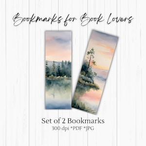 Watercolor Landscape & Floral Bookmarks Printable Bookmark Set Digital Bookmarks for Book Lovers Book Clubs Gifts Instant Download