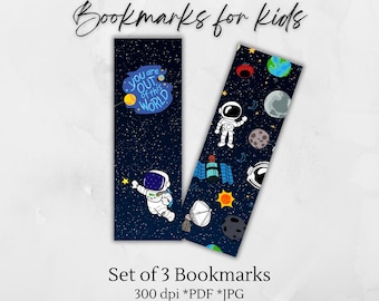Marcadores espaciais imprimíveis da moda para crianças – Estrelas, planetas e galáxias, amantes da astronomia, livro de presente para leitores ávidos, conjunto de livros digitais para download instantâneo