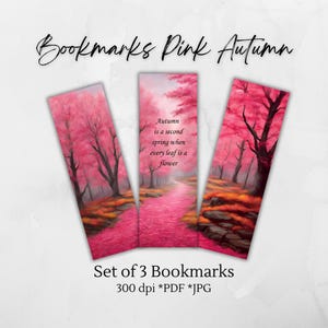 Pink Autumn Fall Watercolor Bookmarks | Floral & Whimsical Bookmark Set | Printable Digital Book Accessories | Instant Download