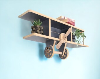 Étagère décorative en bois pour avion, décoration murale pour chambre d'enfants, présentoir d'avion, étagère de chambre de bébé, présentoir de jouets en bois, art mural de salon