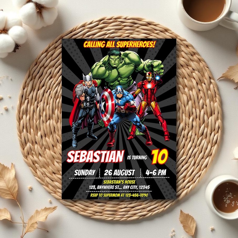 Avengers Birthday Invitation | Superhero Party, Editable Canva Template ...