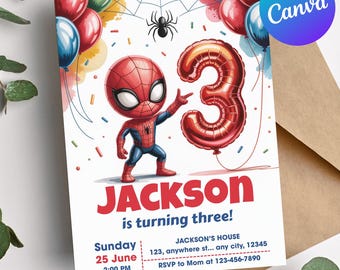 Spidey 3rd Birthday Invite, Editable Spiderman Hero Invitation, Spidey and His Amazing Friends card for boys, third birthday invite kids