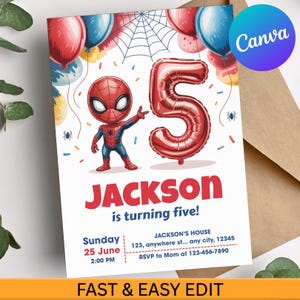 5th Spidey Birthday Invitation, Editable Superhero Party Invite, Spidey and His Amazing Friends, Spiderman theme fourth birthday Hero Card