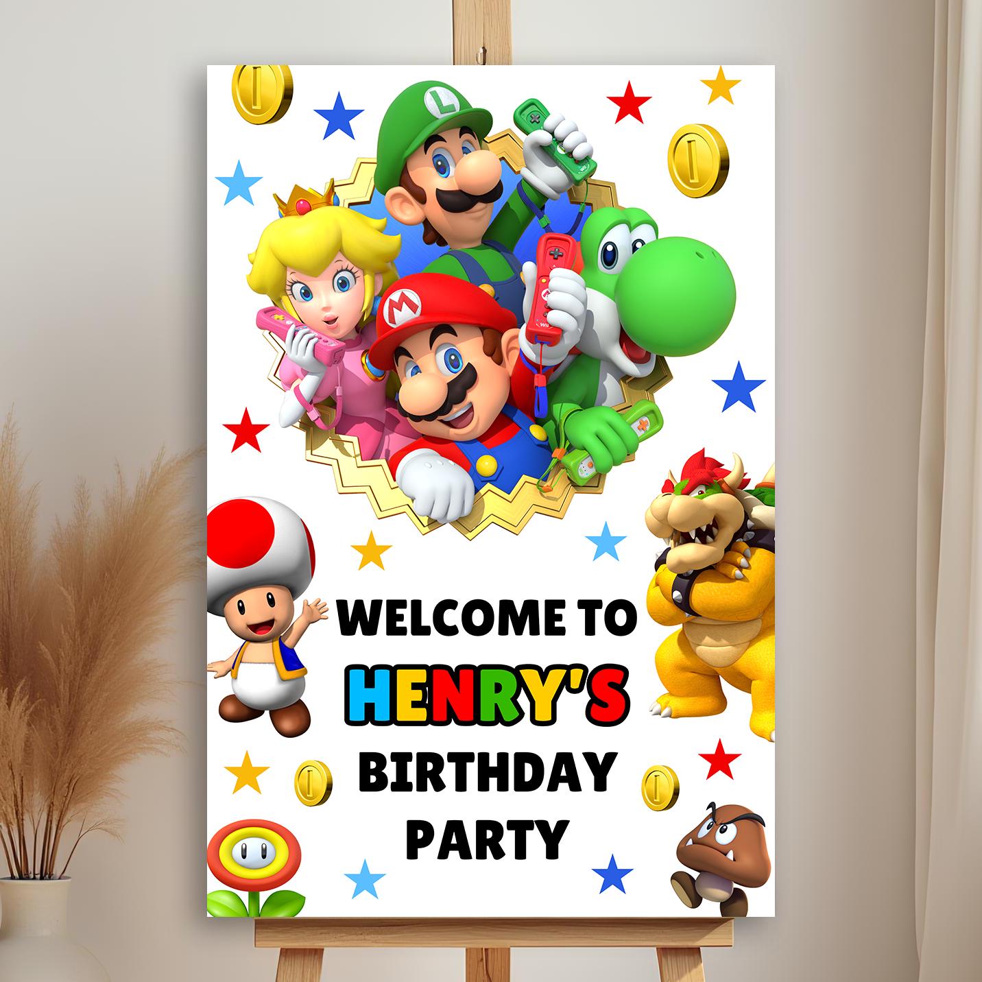 Super Mario Birthday Welcome Sign, Digital Mario Party Entrance Poster ...
