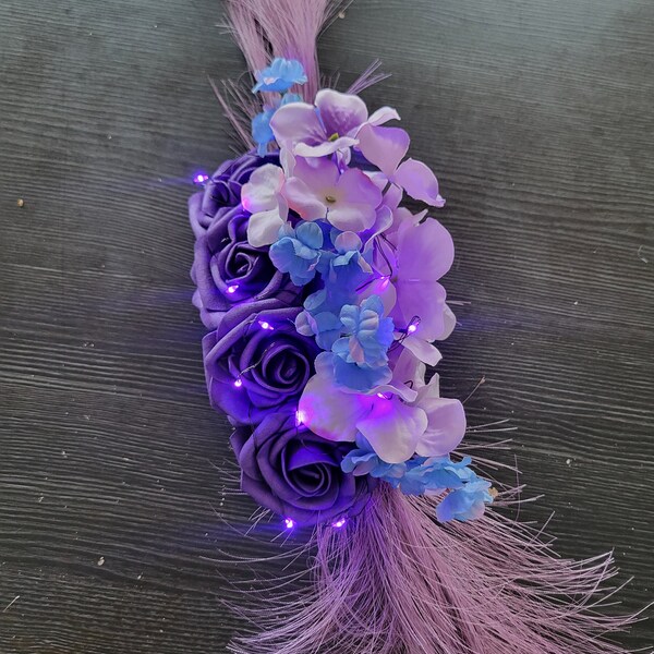 Purple light up hair comb, LED flower crown, rave hair, festival hair, flower fairy crown