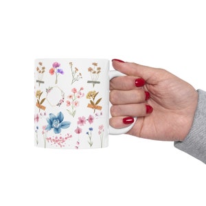 Flower mug, botanical mug, 11oz Flowers mug, vintage floral coffee mug, flower gift, gift for her, gift for mom, friend image 7