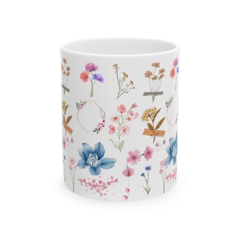 Flower mug, botanical mug, 11oz Flowers mug, vintage floral coffee mug, flower gift, gift for her, gift for mom, friend image 4