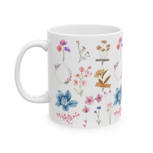 Flower mug, botanical mug, 11oz Flowers mug, vintage floral coffee mug, flower gift, gift for her, gift for mom, friend image 2