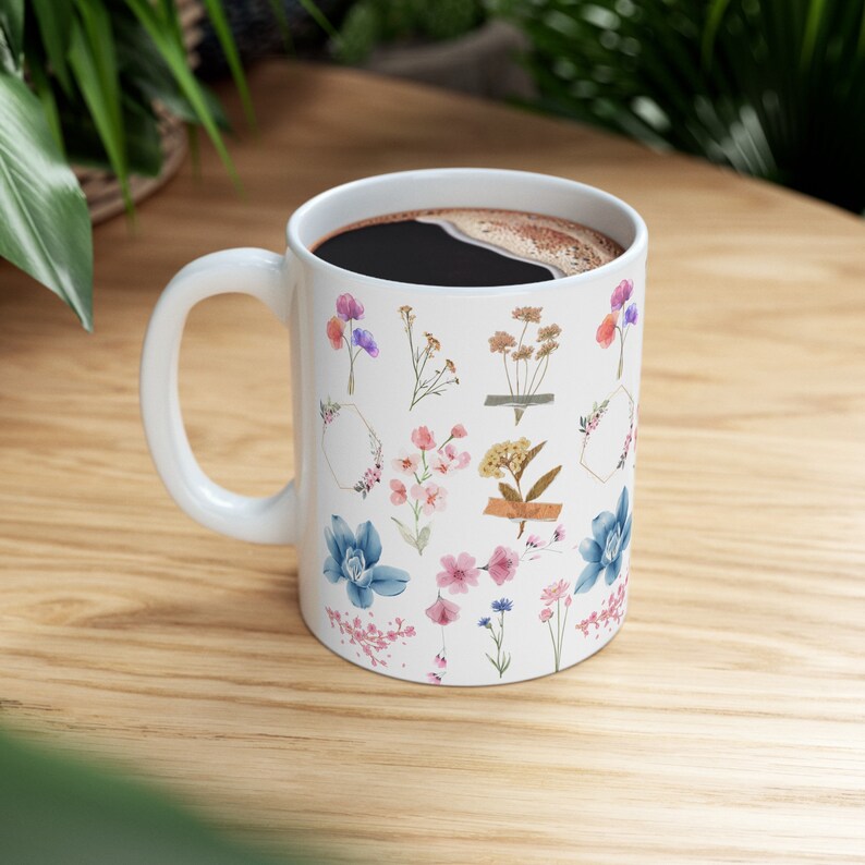 Flower mug, botanical mug, 11oz Flowers mug, vintage floral coffee mug, flower gift, gift for her, gift for mom, friend image 6