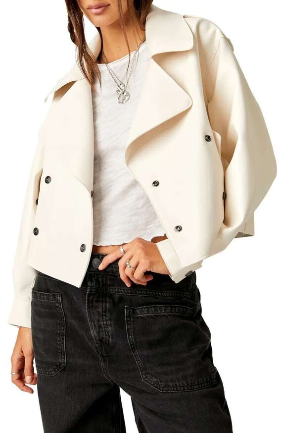 Ivory leather jacket womens hot sale
