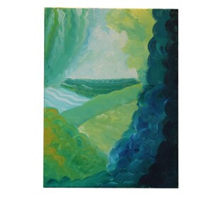 Through the Woods; hand-painted, acrylic landscape painting on stretched canvas; inspired by Impressionist Art; medium-sized 18&quot;x24&quot; artwork