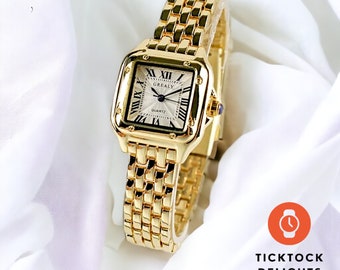 Luxuriöse goldene Armbanduhr für Damen, verstellbare Uhren für Damen, luxuriöse goldfarbene Armbanduhr, Geschenk für Sie