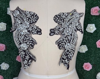 Black with Silver Rhinestone Applique Sewing Pairs
