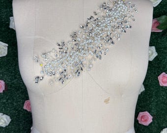 Silver 3D Rhinetsone Leaf / Flower Applique / 3d Petals Rhinestone Floral Applique / Pearl Applique