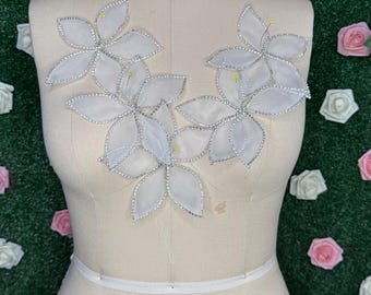 Silver 3D Rhinetsone Applique Leaf / Flower Applique / 5 pieces