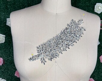 Silver 3D Rhinetsone Leaf / Flower Applique / 3d Petals Rhinestone Floral Applique