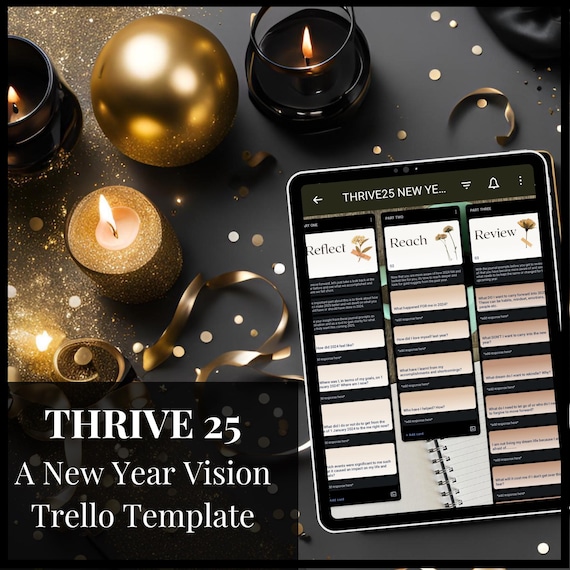 New Year Vision Board Trello Template | Reflect, Set Goals And Thrive in 2025 | Digital Planning & Goal Setting Journal for Growth